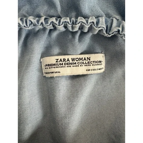 Zara mini Dress Blue Chambray Off The Shoulder Ruffled - Picture 5 of 9